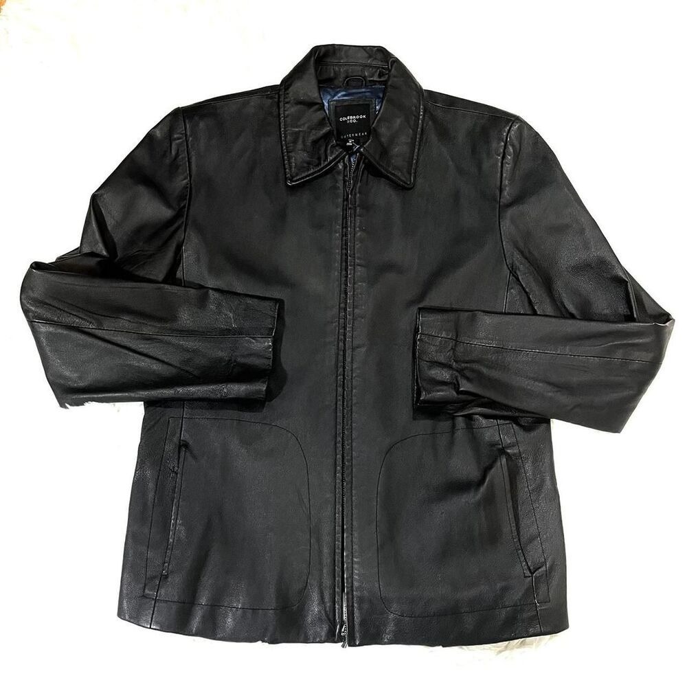 Colebrook & Co. Mens Black Genuine Leather Full‎ Zip Jacket Outerwear